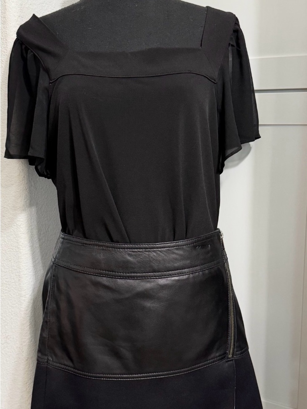 Calvin Klein Black Sheer Flutter-Sleeve Blouse